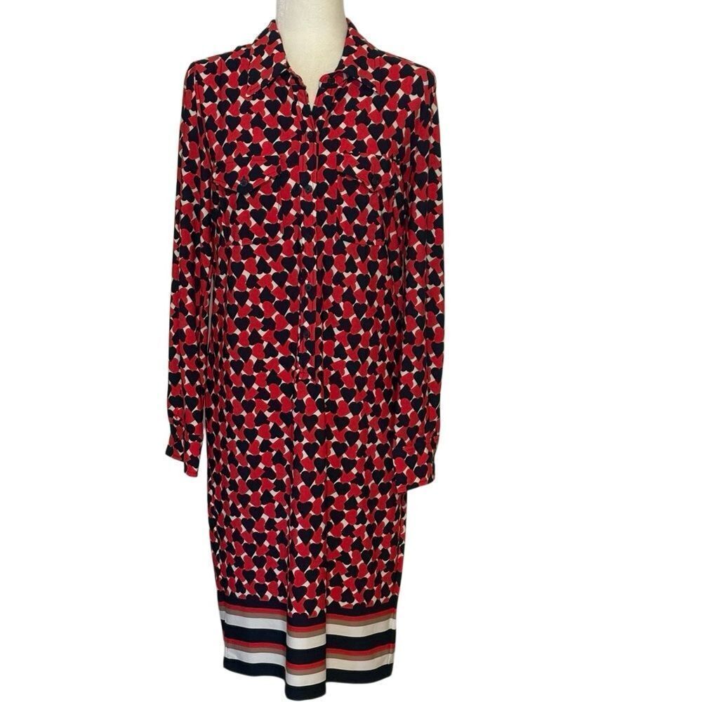 Ellen Tracy Jersey Shirt Dress with Red and Blue Hearts. Sz Sm. Great Condition!
